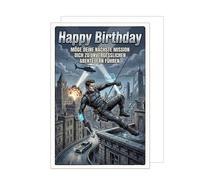 Edition Seidel Premium Tarjeta de felicitación de cumpleaños con sobre, tarjeta de felicitación de cumpleaños con texto en alemán para hombre, mujer, novio, novia, acción, cómic, superhéroe (G3981