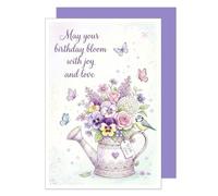 Edition Seidel Premium Tarjeta de felicitación de cumpleaños con sobre, tarjeta de felicitación, tarjeta de cumpleaños, con texto en inglés, flores, regadera, mariposas, elegante para mujer novia