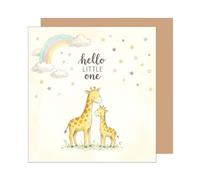 Edition Seidel Premium tarjeta de nacimiento cuadrada con sobre. Tarjeta mensaje en inglés Hello Baby bienvenido niño niña jirafas (EQ194 SW026)