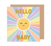 Edition Seidel Premium tarjeta de nacimiento cuadrada con sobre. Tarjeta mensaje en inglés Hello Baby bienvenido niño niña rayo de sol (EQ181 SW026)