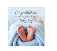 Edition Seidel Premium tarjeta de nacimiento cuadrada con sobre. Tarjeta mensaje en inglés Hello Bienvenido Baby Boy piecitos pequeño milagro (EQ180 SW026)