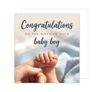 Edition Seidel Premium tarjeta de nacimiento cuadrada con sobre. Tarjeta mensaje en inglés Hello Bienvenido Baby Boy pequeño milagro (EQ179 SW026)