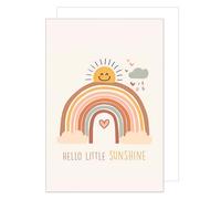 Edition Seidel Premium XXL Maxi tarjeta de felicitación de nacimiento con formato sobre DIN A4. Tarjeta de felicitación bebé con texto en inglés, Hello little Sunshine Baby Rainbow Sun (A4-E1000)