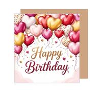 Edition Seidel Tarjeta de cumpleaños cuadrada premium con sobre, tarjeta de felicitación de cumpleaños con texto en inglés para hombre y mujer, globos con corazón (GQ450 SW025)