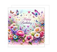 Edition Seidel Tarjeta de cumpleaños cuadrada Premium con sobre. Tarjeta de felicitación de feliz cumpleaños para esposa, madre, hija, abuela, novia, colega, flores, motivo colorido (GQ271 SW024)