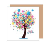 Edition Seidel Tarjeta de cumpleaños cuadrada premium con sobre, tarjeta de felicitación Happy Birthday Billet Tarjeta para hombre, esposa, novia, novio, niño, multicolor árbol (GQ365 SW025)