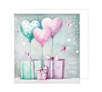 Edition Seidel Tarjeta de cumpleaños cuadrada premium con sobre, tarjeta de felicitación Happy Birthday Billet Tarjeta Hombre Mujer Regalos Globos de Corazón (GQ201 SW024