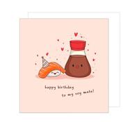 Edition Seidel Tarjeta de cumpleaños cuadrada premium con sobre, tarjeta de felicitación Happy Birthday to my soy mate, tarjeta de billet para hombre, mujer, novia, novio, sushi (GQ369 SW025)