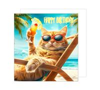Edition Seidel Tarjeta de cumpleaños cuadrada premium con sobre, tarjeta de felicitación Happy Birthday Billet Animal Tarjeta Hombre Mujer Gato Humor Divertida Fiesta (GQ