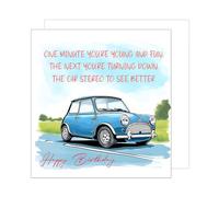 Edition Seidel Tarjeta de cumpleaños cuadrada premium con sobre, tarjeta de felicitación Happy Birthday Billet Tarjeta con texto en alemán para mujer, hombre, amigo, coche, coche antiguo, humor