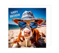 Edition Seidel Tarjeta de cumpleaños cuadrada premium con sobre, tarjeta de felicitación Happy Birthday Billet Animal Tarjeta Hombre Mujer Cool Vaca Humor Divertida (GQ16