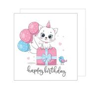 Edition Seidel Tarjeta de cumpleaños cuadrada premium con sobre, tarjeta de felicitación Happy Birthday Billet Tarjeta Mujer Niña Niño Lindo gatito Gato Regalo Globos (GQ137)