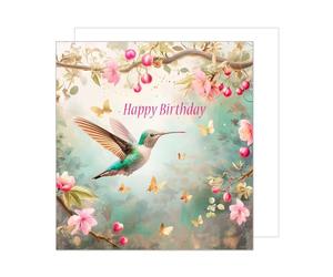 Edition Seidel Tarjeta de cumpleaños cuadrada premium con sobre, tarjeta de felicitación Happy Birthday Billet, hombre, mujer, pájaro, colibrí (GQ200 SW024)