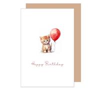 Edition Seidel Tarjeta de cumpleaños Premium con sobre de papel kraft. Tarjeta de felicitación Feliz Cumpleaños Tarjeta Billet para Mujer Hombre Niña Niño Animal Gato Gatito Globo (G3542 SW024)