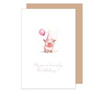 Edition Seidel Tarjeta de cumpleaños Premium con sobre de papel kraft. Tarjeta de felicitación Tener una preciosa tarjeta de cumpleaños para mujer, hombre, niña, niño, cerdito, globo rosa (G3539 SW02