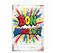 Edition Seidel tarjeta de cumpleaños premium con sobre. Frase en francés Bon Anniversaire hombre mujer amigos graffiti colorido (G4154 SW026)