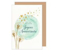 Edition Seidel tarjeta de cumpleaños premium con sobre. Frase en francés Joyeux Anniversaire hombre mujer amigos corazones dorados (G4157 SW026)