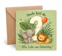 Edition Seidel Tarjeta de felicitación cuadrada de 2º cumpleaños con sobre, tarjeta de felicitación para niños, tarjeta con texto en alemán "Alles Gute für Baby Junge Mädchen niedlich süßlich Tiere