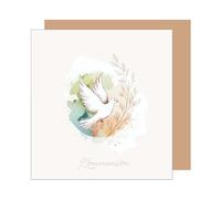 Edition Seidel Tarjeta de felicitación cuadrada de primera calidad para comunión con sobre, tarjeta de felicitación para niñas, jóvenes, jóvenes, ramas, paloma, elegante, rosa, minimalista, (KOQ131