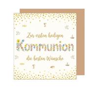 Edition Seidel Tarjeta de felicitación cuadrada de primera calidad para comunión con sobre, tarjeta de comunión, tarjeta de felicitación, tarjeta de primera comunión, para niñas, jóvenes, flores