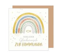 Edition Seidel Tarjeta de felicitación cuadrada de primera calidad para comunión con sobre, tarjeta de felicitación, tarjeta de felicitación, con refranes para niñas, jóvenes, jóvenes, arcoíris