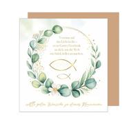 Edition Seidel Tarjeta de felicitación cuadrada de primera calidad para comunión con sobre, tarjeta de felicitación, tarjeta de felicitación, con refranes, jóvenes, niñas, jóvenes, flores, laurel