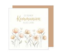 Edition Seidel Tarjeta de felicitación cuadrada de primera calidad para comunión con sobre, tarjeta de comunión, tarjeta de felicitación, con refranes para niñas, jóvenes, jóvenes, flores, amor
