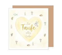 Edition Seidel Tarjeta de felicitación cuadrada premium para bautizo con sobre, tarjeta de felicitación, tarjeta de felicitación, con refranes, bautizo, niño, niña, bebé, niño, corazón, paloma amor