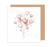 Edition Seidel Tarjeta de felicitación cuadrada premium para boda con sobre, tarjeta de felicitación de boda, tarjeta plegable con texto en alemán "Vermählung Ja-Wort Mann & Frau Liebe Ballons Herzen