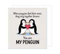 Edition Seidel Tarjeta de felicitación cuadrada premium para San Valentín con sobre, tarjeta de felicitación, con mensaje en inglés, pingüino, pareja con corazón, bonita para novia, novio, parejas