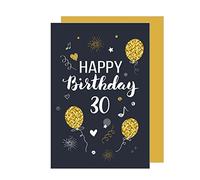 Edition Seidel Tarjeta de felicitación de 30 cumpleaños premium con sobre. Tarjeta de felicitación Billet Happy Birthday para mujer hombre oro globos (GZ346-30 SW023)