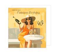 Edition Seidel Tarjeta de felicitación de 40 cumpleaños con sobre, diseño cuadrado, con sobre, tarjeta de cumpleaños fabulosa para mujer, novia, colega, champán, estilo gq391 SW025