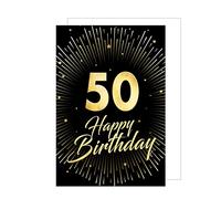 Edition Seidel Tarjeta de felicitación de 50 cumpleaños tamaño XXL con sobre, tamaño A4, tamaño A4, tarjeta de felicitación de cumpleaños, Billet Happy Birthday Hombre Mujer Dorada (A4-GZ345-50)