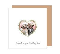 Edition Seidel Tarjeta de felicitación de boda con sobre, cuadrada, de primera calidad, con sobre, tarjeta de felicitación de boda, tarjeta de felicitación de matrimonio, corazón de perro carlino