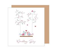 Edition Seidel Tarjeta de felicitación de boda con sobre, diseño de pájaros recién casados (HQ127 SW025)