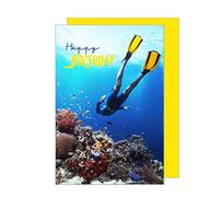 Edition Seidel Tarjeta de felicitación de cumpleaños con sobre, tarjeta de felicitación Billet Happy Birthday Hombre Mujer Coral Esnórquel Buceo Mar (G3485 SW023)