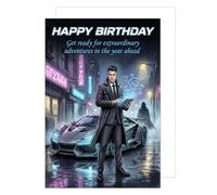 Edition Seidel Tarjeta de felicitación de cumpleaños con sobre, tarjeta de felicitación de cumpleaños, con texto en inglés para hombre, amigo, niño, cómic aventura (G4024 SW026)