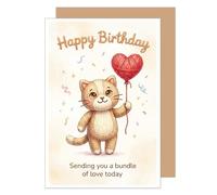 Edition Seidel Tarjeta de felicitación de cumpleaños con sobre, tarjeta de felicitación de cumpleaños, con texto en inglés para niños, niñas, niños, gatos, corazones, dulces (G4034 SW026)