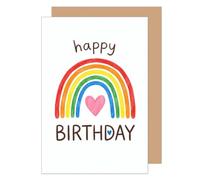 Edition Seidel Tarjeta de felicitación de cumpleaños premium con sobre, tarjeta de felicitación de cumpleaños, con texto en inglés, arco iris, corazón, alegre para niños, niñas y niños (G4004 SW026)