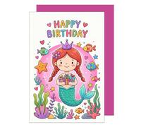 Edition Seidel Tarjeta de felicitación de cumpleaños premium con sobre, tarjeta de felicitación de cumpleaños, con texto en inglés "Mermaid Princess Unterwasser" (G4008 SW026)