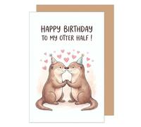 Edition Seidel Tarjeta de felicitación de cumpleaños premium con sobre, tarjeta de felicitación en inglés "Happy Birthday To My Otter Half Otter Pareja Corazones para hombre, mujer, novio, novia