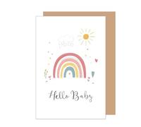 Edition Seidel Tarjeta de felicitación de nacimiento premium con sobre, tarjeta de felicitación para bebé, tarjeta de felicitación para bebé, Hello, bebé, niño, niña, niño, arco iris (E286 SW024)