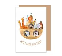 Edition Seidel Tarjeta de felicitación para bautizo con sobre. Tarjeta de bautizo con texto en alemán "Alles Liebe Arca Noé", diseño de niño bautizo (ET172 SW023)