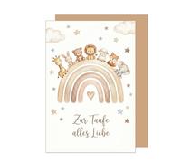 Edition Seidel Tarjeta de felicitación premium para bautizo con sobre, tarjeta de felicitación, tarjeta de bautismo, bautizo, niño, niña, bebé, niños, arco iris, animales, corazón multicolor (ET190