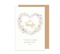 Edition Seidel Tarjeta de felicitación premium para bautizo con sobre, tarjeta de felicitación, tarjeta de felicitación, refranes, bautizo, niño, niña, bebé, niños, flores, corazón, noble (ET202 SW026