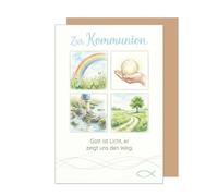 Edition Seidel Tarjeta de felicitación premium para comunión con sobre, tarjeta de comunión, tarjeta de felicitación, con refranes, niñas, jóvenes, jóvenes, arcoíris, multicolor, campos, caminos
