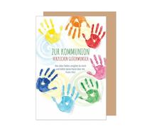 Edition Seidel Tarjeta de felicitación premium para comunión con sobre, tarjeta de comunión, tarjeta de felicitación, refranes, niñas, jóvenes, manos, multicolor, colores originales, felicidad, deseos