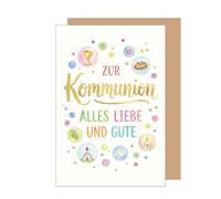 Edition Seidel Tarjeta de felicitación premium para comunión con sobre, tarjeta de comunión, tarjeta de felicitación, con refranes, niñas, jóvenes, cáliz, uvas, velas, flores, amor, multicolor (KO359