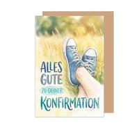 Edition Seidel Tarjeta de felicitación premium para confirmación con sobre, tarjeta de confirmación, tarjeta de felicitación, refranes, niñas, jóvenes, zapatillas de deporte, campo natural (KF351