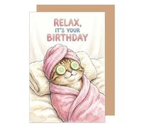 Edition Seidel Tarjeta de felicitación premium para cumpleaños con sobre, tarjeta de felicitación con texto en inglés Relax Its Your Birthday Cat Wellness Relax Its Your Birthday Cat Wellness Relax